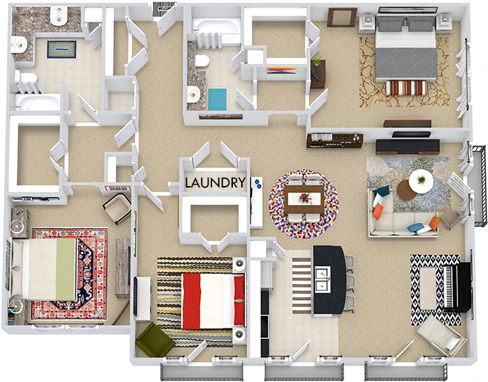 Floor plan for 3 beds, 2 baths, 1653 sqft
